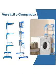 Large 3-Tier Folding Retractable Portable Clothes Drying Rack With Wheels - Màu xanh lam - Xem 5