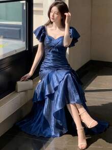 优雅闪亮亮片连衣裙，适合毕业典礼、派对、生日、鸡尾酒会、婚礼宾客、复古风、假日、海滩等场合。 - 藏蓝色 - 查看 4