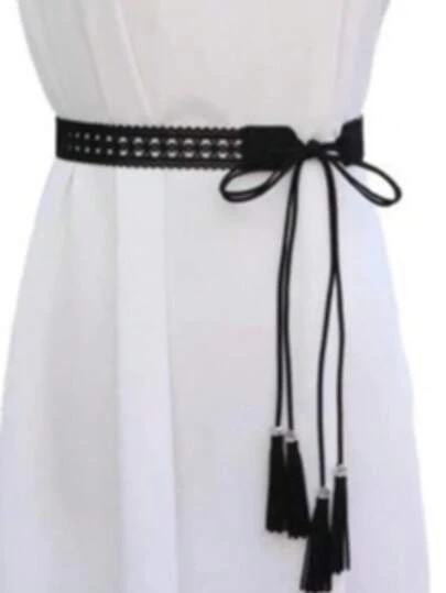 Bohemian Style 1pc Hollow Tassel Waist Belt Dress Decor Knot Design Women's Versatile Fashion Shirt Dress Belt, PU Leather Waist Belt For Halloween, Summer, School Autumn, Autumn, Halloween