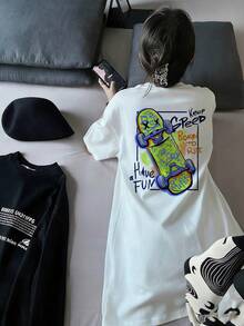 Made In Japan, Spring/Summer Cotton, Round Neck, Loose Fit, Versatile, Simple, English Print Short-Sleeve T-Shirt - White - View 2