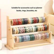 Estantería de escalera de madera de varios niveles y gran capacidad opcional, estantería de almacenamiento con cinta negra y de papel, adecuada para salas de manualidades y embalaje floral - ideal para suministros de arte y manualidades, especialmente para el almacenamiento de cintas y decoraciones navideñas - color madera - Ver 6