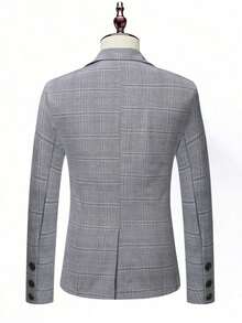 男士两件套西装，格子西装外套和西裤，适合休闲、商务、通勤、婚礼、派对、宴会等场合。 - 灰色 - 查看 4