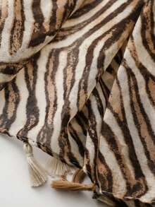 Women's Retro Niche Caramel Tone Zebra Print Scarf, Wild Style Thin Tassel Shawl, Fashion & Personalized - Rust - View 7