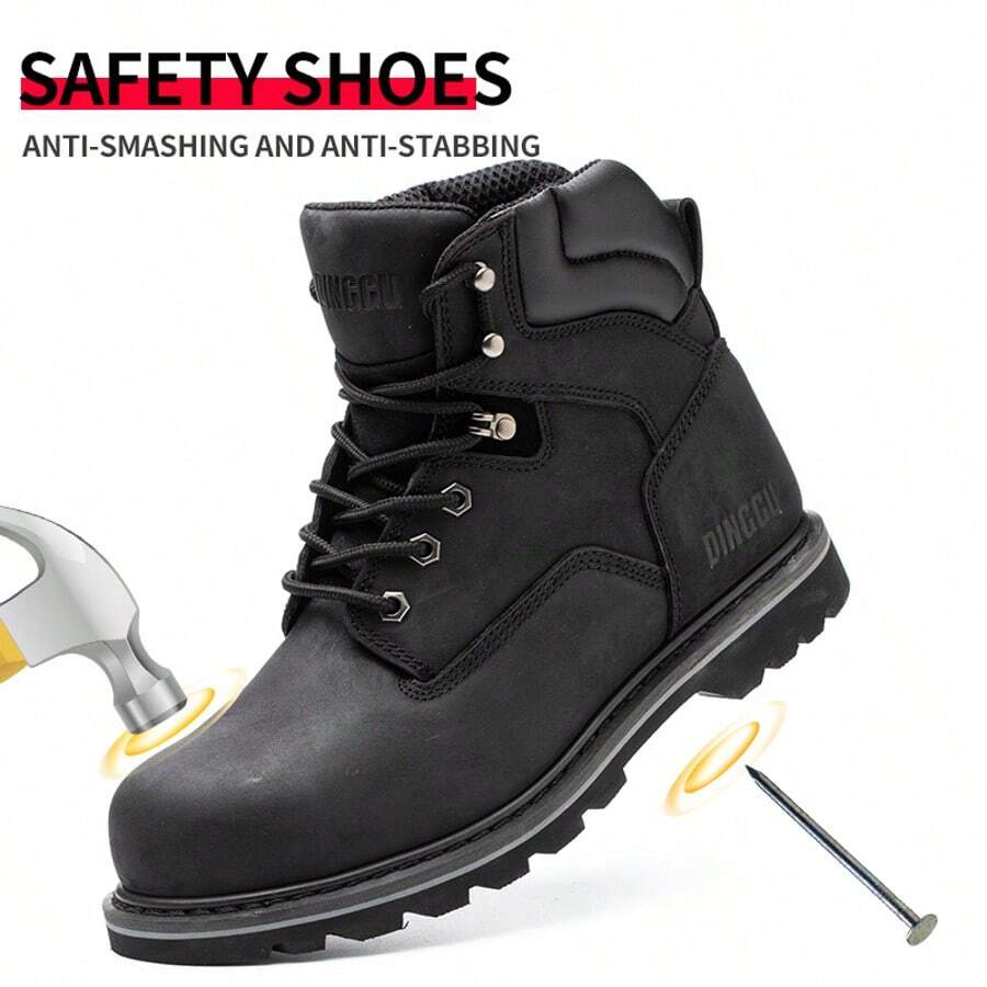 Ding gu Men's Puncture Proof Steel Toe Anti-Smash Non-Slip Shock Absorbing Work Safety Shoes All-Season Safety Work Boots For Men: Steel Toe, Puncture-Proof, Anti-Skid  Durable - 黑色 - 查看 1
