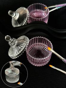 Large Capacity Manicure Crystal Glass Storage Box, Manicure Brush Cleaning Cup With Lid, Exquisite Glass Gift Box, Manicure Accessories Jewelry Decorative Items Storage Jar, Transparent Jewelry Display Box - Clear - View 5