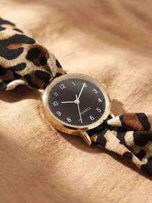 Reloj de cuarzo con pañuelo de estampado de leopardo, de moda, minimalista y elegante, para adolescentes, adecuado para la escuela y el campus. También es un gran regalo para mujeres, madres, fiestas, festivales y la temporada de regreso a clases. - Multicolor - Ver 2