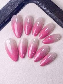 10 Stück handgemachte Nagel Sticker, Nail Art Zubehör, Nageldekoration, Künstliche Nägel, kurze Nägel, Sommer Nägel, Acryl Nagel Sticker, Y2K Stil, rosa Nägel, weiße Nägel, rosa Farbverlauf Nägel mit eingebetteten Strass, minimalistischer eleganter Stil, geeignet für Damen und Mädchen für Partys und den täglichen Gebrauch, inklusive Nagelpflege Werkzeuge. - Pink - Übersicht 6