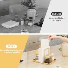 LSK Servilletero soporte de servilletas de metal para mesa con salero y pimienta dispensador de almacenamiento de servilletas para cocina mesa de cena y decoración de picnic dorado - Oro - Ver 4