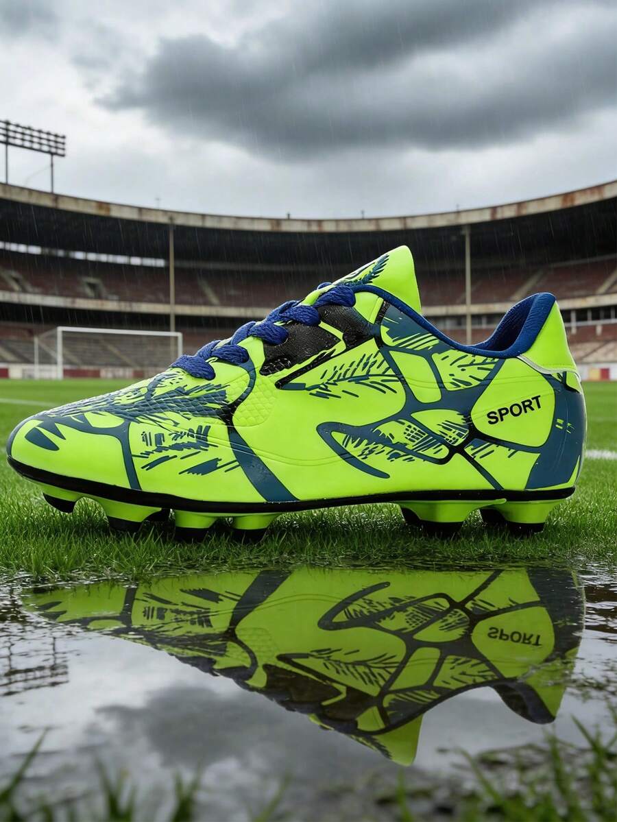 Camouflage Pattern Asymmetrical Color Asymmetrical Tongue Design Breathable Comfortable Outdoor Football/Soccer Shoes, Hiking Shoes, Cleats For Teenagers, Students, Campus Sports