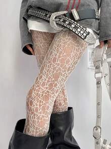 1双蕾丝镂空丝袜，薄款夏季白色不对称镂空渔网袜，复古性感连裤袜，创意Y2K风女款 - 彩色 - 查看 3