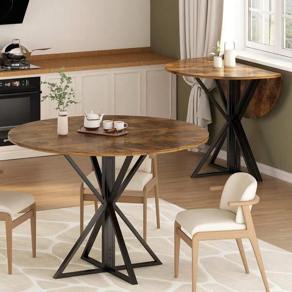 Mesa Redonda Comedor, Barra Desayunador para Cocina, Mesa de Plegable para 4 A 6 Personas, Apto para Cocinas, Terraza y Oficinas,DiseñO Minimalista Moderno, Amano 80 * 80 * 75.5cm, Marrón