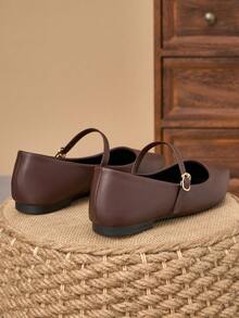 Women's Pointed Toe Splicing Low Vamp Flat Casual Shoes, Purple, Versatile, Suitable For Autumn & All Seasons - Brown - View 6