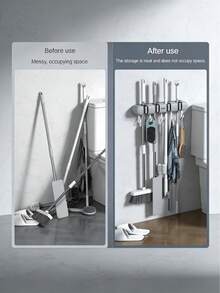 1pc Wall Mounted Mop & Broom Holder, 3/4" Multi-Function Wall Mounted Mop Clip, Hole-Free Mop Fixing Hook With Strong Adhesive, Bathroom Wall Mounted Storage Solution, Heavy Duty Tool Hanger - Multicolor - View 11