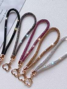 Alloy Shiny Rhinestone 1pc Luxury Crystal Rhinestone Phone Wrist Strap Metal Heart Clasp Elegant Rhinestone Keychain Bag Charm Chain Fashion Accessory For Women Birthday Wedding Gift - Multicolor - View 3