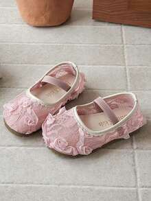 1双蕾丝花朵婴儿鞋，甜美公主风婴幼儿鞋，柔软防滑新生儿鞋 - 粉色 - 查看 4