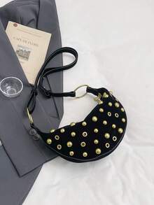 Dedoo 2025 New Fashion Rivet Decor Dumpling Bag, Korean Version Small Clown Casual Matte Unique Shoulder Crossbody Bag, Retro Style Suitable For Commuting, Daily Shopping And Practical Use - Black - View 10