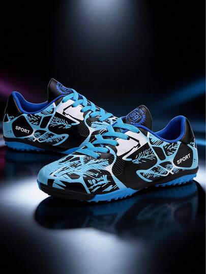 Giày bóng đá thi đấu đa năng, giày bóng đá trẻ em, giày tập luyện bóng đá, giày đinh bóng đá, đế chống trơn trượt, chống mài mòn (họa tiết rằn ri, màu sắc bất đối xứng)