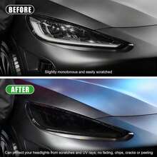 1卷黑色哑光乙烯基车灯贴膜，适用于汽车前大灯和尾灯 - 防水、防褪色、易于安装 - 提升您的爱车外观（含刮板）哑光烟熏黑汽车前后车灯贴膜套装 - 11.81英寸 x 39.37英寸 - 提升风格并保护 - A - 查看 1