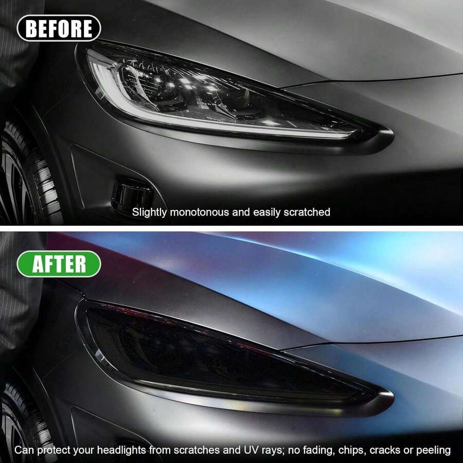 1卷黑色哑光乙烯基车灯贴膜，适用于汽车前大灯和尾灯 - 防水、防褪色、易于安装 - 提升您的爱车外观（含刮板）哑光烟熏黑汽车前后车灯贴膜套装 - 11.81英寸 x 39.37英寸 - 提升风格并保护 - A - 查看 1