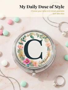 1pc 3-Compartment Portable Pill Case, Polished Metal Material, French Luxury Floral & Letter Print Round Lid Compact Pill Box, Moisture-Proof Carry-On Storage Box, Suitable For Daily Commute, Travel, Elderly, Pregnant Women, Office Workers - one-size - View 22