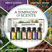 Essential Oil Set (6*0.34oz), 6 Aromatherapy Oil Gift Sets For Home Care, Reed Diffuser Oils, Fragrance, Aromatherapy, Humidifiers Lavender, Lemon, Orange, Peppermint, White Tea, Sandalwood - 6Pcs - 查看 4