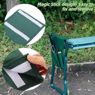 一套园艺工具包，包含3把小铲子、花卉种植工具、膝垫侧袋、膝部工具收纳袋、膝凳、露营椅扶手收纳袋