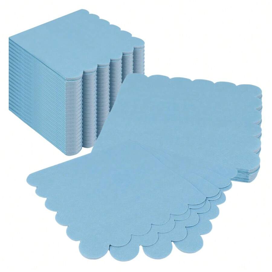 20pcs/Set, 40pcs/Set, 60pcs/Set Soft Thick Absorbent Light Blue Wavy Floral Napkins, Unfolded Size 24cm*24cm, Suitable For Wedding Tea Party, Birthday Party Decoration, Party Supplies, Holiday Decoration, Holiday Supplies - Multicolor - View 1