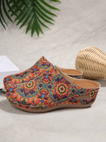 Women's Spring New Round Toe Thick Sole Comfortable Slip-On Casual Fashion Mules - Flower - View 3