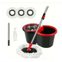 Spin Mop And Bucket With Wringer Set, 360° Rotary Floor Cleaning System, 3 Microfiber Mop Refills, 61" Extended Handle, For Home Kitchen Bathroom Floor Cleaning - Black - View 2