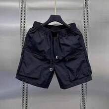 Summer Lightweight Outdoor Cargo Shorts For Men, Loose Fit, Casual Five-Point Pants, Quick-Drying, Outer Wear, Pockets, Zipper, Breathable Mid-Length Shorts - 黑色 - 查看 2