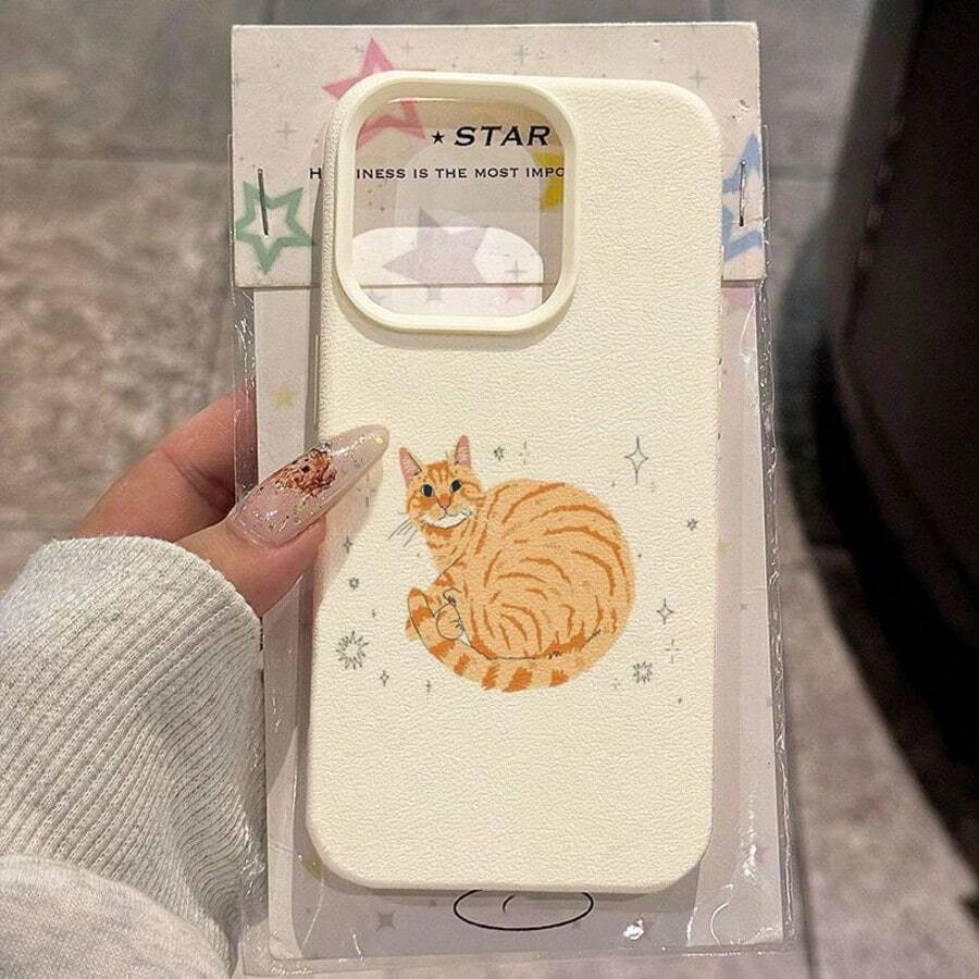 Ốp điện thoại PROMAX họa tiết mèo cam hoạt hình, tương thích với iPhone 17, thích hợp làm quà tặng sinh nhật và Giáng sinh cho các cặp đôi, bạn gái, con gái và thanh thiếu niên. - Trắng cổ - Xem 1