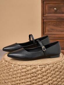 Women's Pointed Toe Splicing Low Vamp Flat Casual Shoes, Purple, Versatile, Suitable For Autumn & All Seasons - Black - View 4