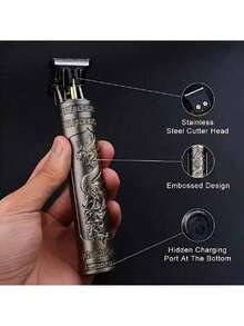 Tondeuse à cheveux rechargeable USB 300mAh, lame en acier inoxydable portable, lavable, 4 peignes de limitation, design gaufré, charge cachée, convient pour la maison/le salon - Multicolore - Voir 9
