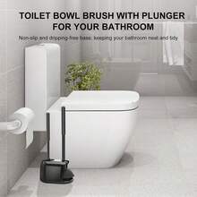 Bathroom Toilet Brush And Plunger Set - Heavy Duty Cleaning With Hidden Holder - Black - Black - View 7