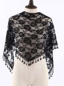 1件装女士经典蕾丝镂空玫瑰披肩，时尚流苏三角围巾新娘头饰，优雅女士蕾丝头巾 - 彩色 - 查看 24