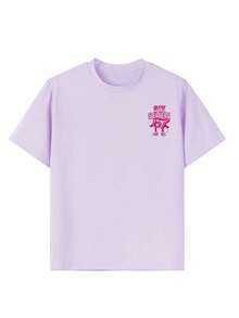 少女款“SIX SEVEN”彩色数字6和7卡通印花T恤，适合日常穿着、街头风格、各种活动，是女孩休闲百搭的夏季上衣。 - 淡紫色 - 查看 6