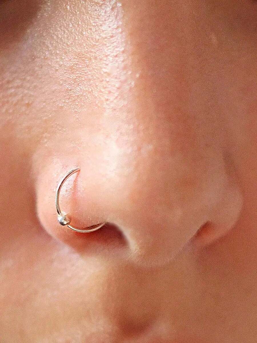 1pc 22G 925 Sterling Silver Nose Ring/Stud, Ear Cuff, Cartilage Hoop, Dangle Earrings For Women, 8mm - Silver - View 1
