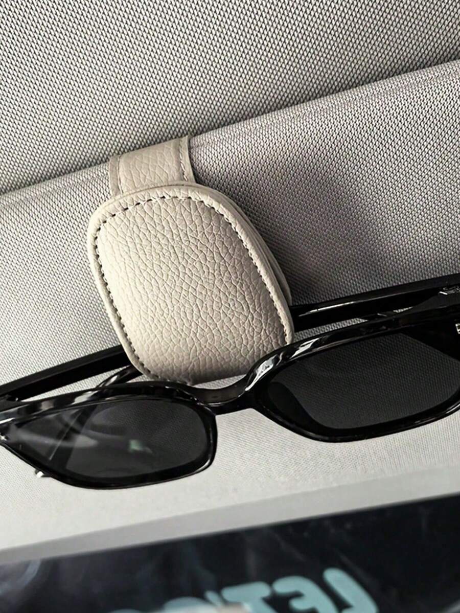 1pc Universal Car Sun Visor Glasses Clip, PU Material, Car Glasses Holder, Interior Accessory, Glasses Storage Rack, Essential For Sunshade, Suitable For Driving, Vacation, Back To School, Weekend Camping, Also A Great Gift For Mother, Girlfriend, Boyfriend, Father, Perfect Present For Teachers, Essential Car Accessory