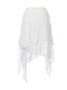 ARA CHIC Women's White Lace Asymmetric Ruffle Hem Skirt, Elegant Bohemian Style, Spring/Summer New Arrival - White - View 11
