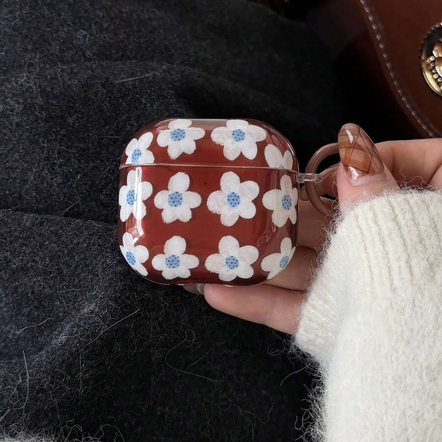 Retro Semi-Transparent Brown Small White Flower With Hanging Loop Earphone Case Compatible With AirPods Pro 2, Cute Apple 4 Minimalist 3 New 1/2 Generation Earphone Case For Women