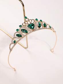 1pc Princess Crown Headpiece, Luxury Crystal Alloy Tiara For Party, Festival, Holiday - Green - View 4