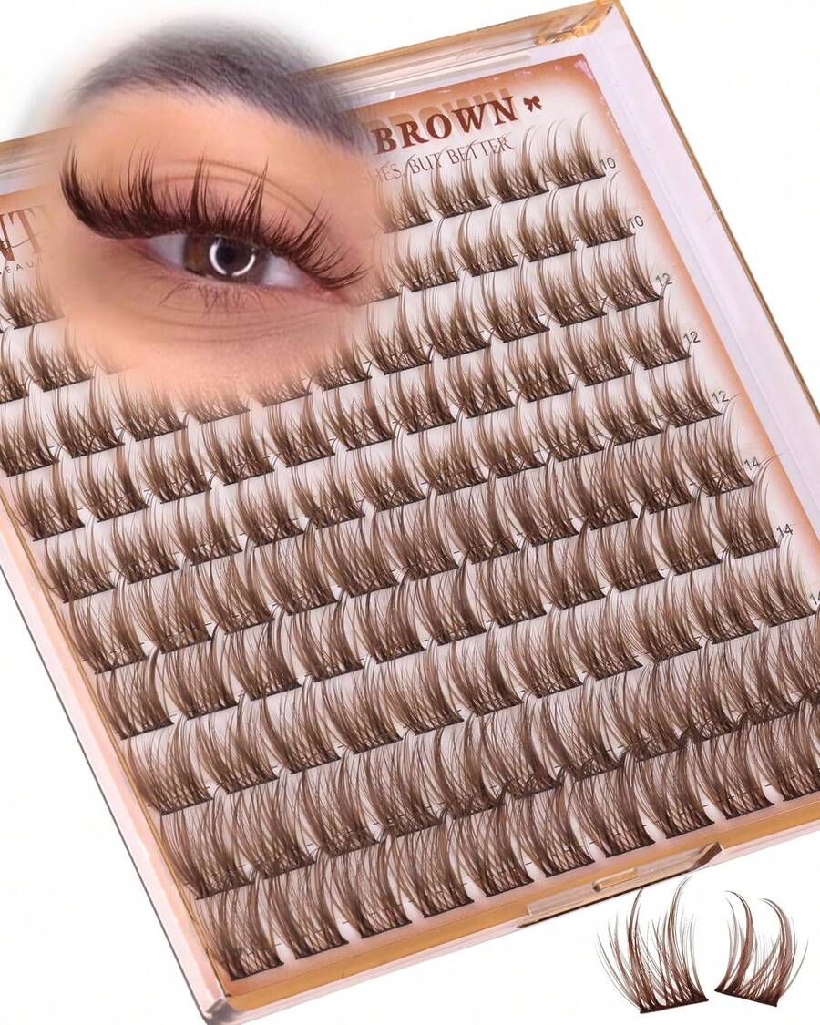 Brown Lash Clusters Wispy Eyelash Clusters With Spikes Natural Lash Extensions Dark Brown Manga Lashes Clusters 10-16mm Cluster Eyelashes Extensions C-Curly Individual Lashes Anime Eye Lashes - X - 棕色動漫尖刺 - 查看 1