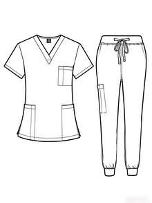 Women's V-Neck Scrub Set, Stretchy Nurse Uniform With Jogger Pants & Multi-Pockets, Short Sleeve, Breathable & Lightweight For Hospital, Spa, Beauty Salon - Dusty Blue - View 7