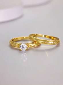 Set de 2 anillos de mujer de estilo sencillo con 0.7CT de moissanita de plata esterlina S925, adecuado para boda, uso diario, regalo de vacaciones - Multicolor - Ver 2