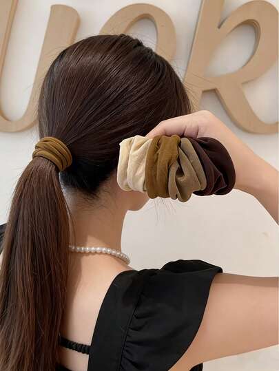4/8 Pcs Elegant Coffee Neutral Thick Seamless Elastic Hair Bands For Women, Soft Retro Boho Fabric Hair Ties, Comfortable Daily Hair Accessories, Perfect Gifts For Mother's Day Easter Graduation