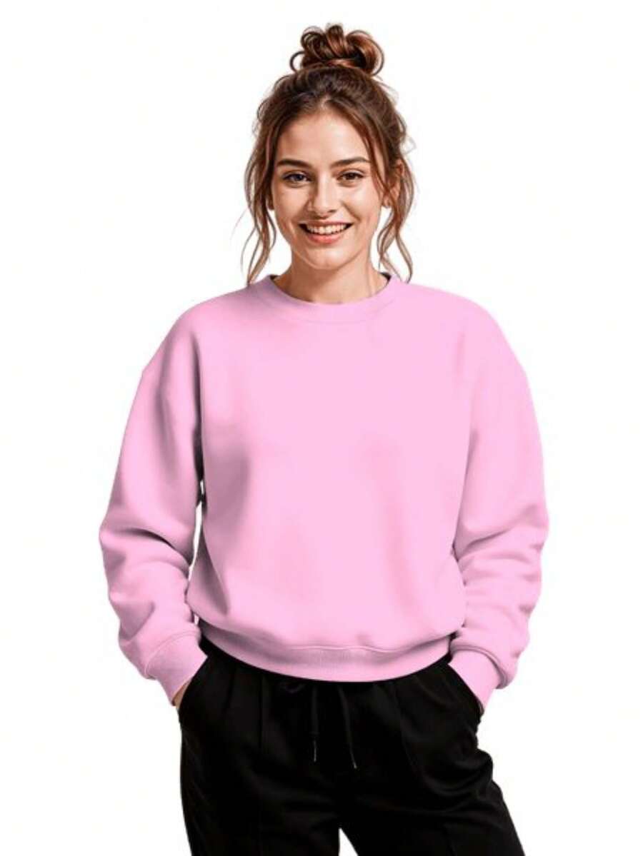 Unisex Crew Neck Sweatshirt With Ribbed Cuffs, Ideal For Winter - Streetwear Style. - 查看 1