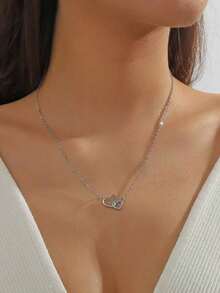 1pc Double Ring Heart Design Tender And Sweet Pendant Necklace With Cubic Zirconia Valentines,Mom,Mother,Mother's Day,Gift - Vàng 2 - Xem 6