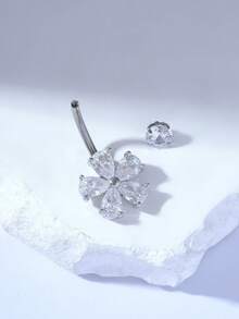 1件装 G23 钛金时尚精致花朵肚脐环（女士款） - 銀色 - 查看 5