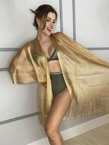 1 chiếc khăn choàng cổ tua rua cài tròn bằng kim loại sáng bóng, thích hợp cho các buổi dạ tiệc, tiệc tùng, đám cưới và các dịp khác. - 01-vàng - Xem 2