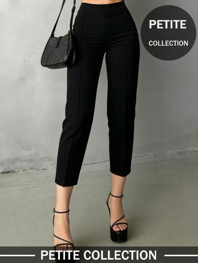 Women's Black Casual Elegant Straight-Leg Cropped Pants, Essential Back-To-School Item, Asymmetric V-Waistline Accentuates Curves, Suitable For Daily Wear, Office, Dates, Vacation And More